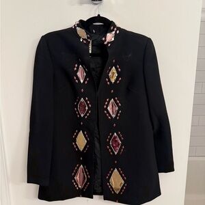Embellished Black Jacket with Pink and Gold Accents